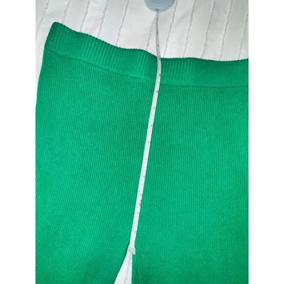 Emerald Green Ribbed Knit Flare Pants High Rise Y2K 70s Retro Festival Sz Small - Picture 4 of 13